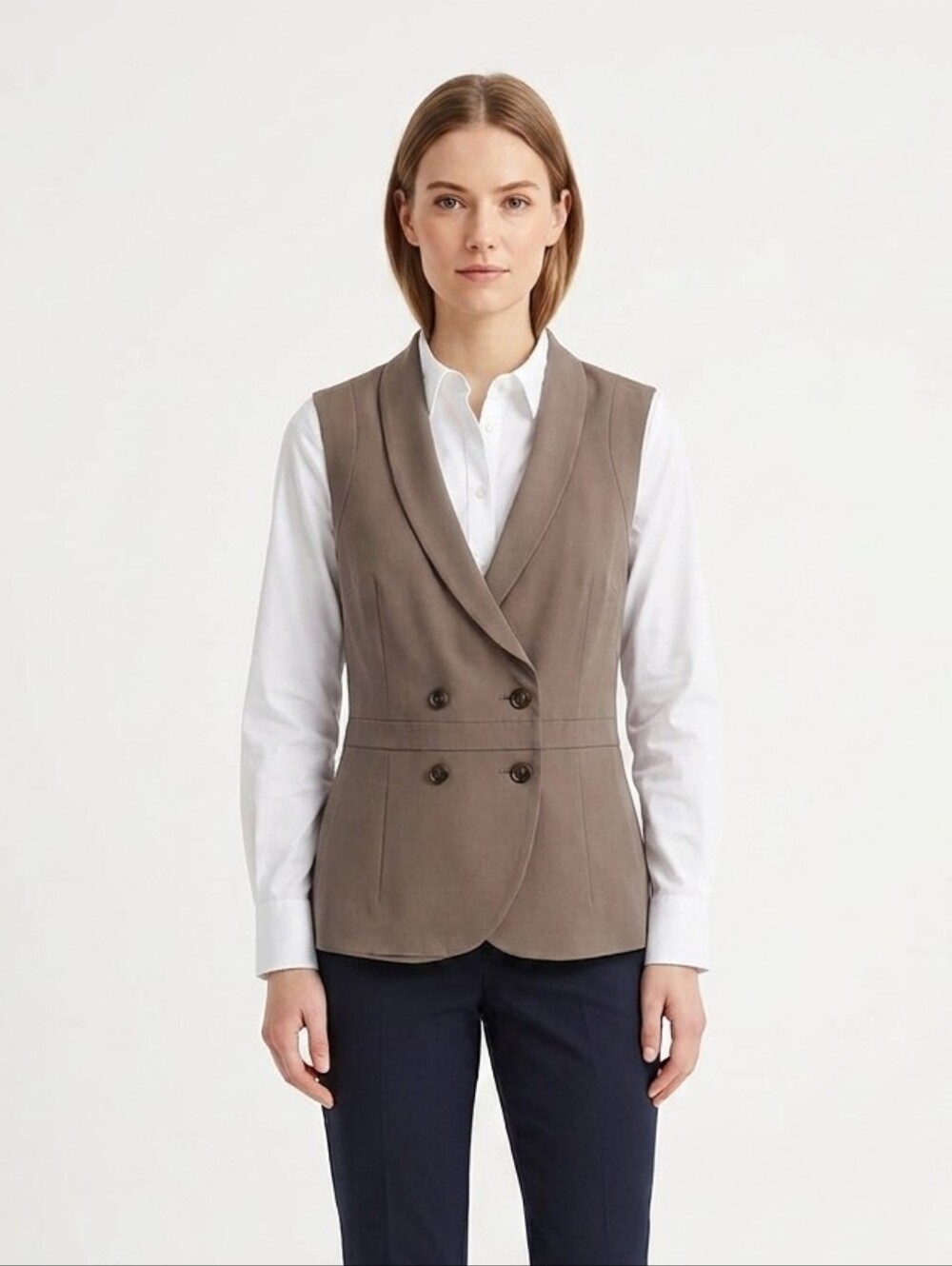 Banana Republic Double Breasted Tailored Vest Shawl Lapel Waistcoat Taupe Sz 6